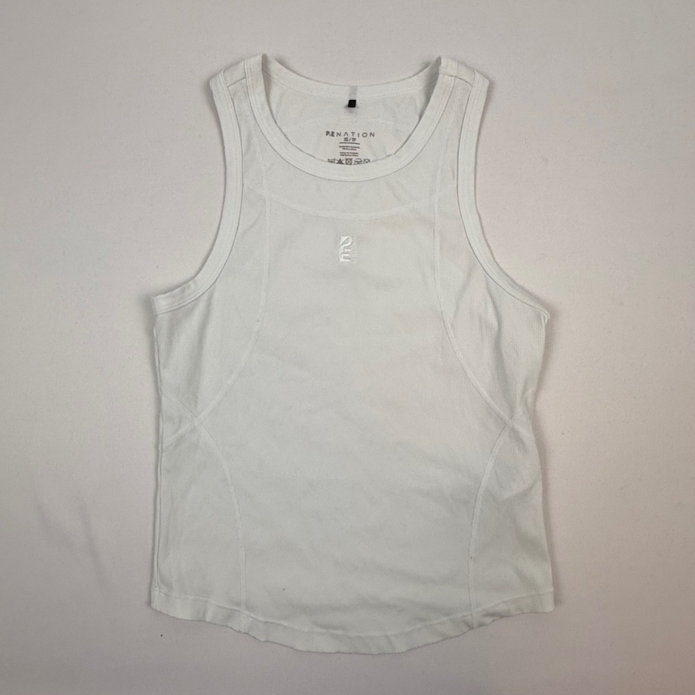 P.E NATION White Ribbed Racerback Tank Top Athletic Workout‎ Athleisure XS TP